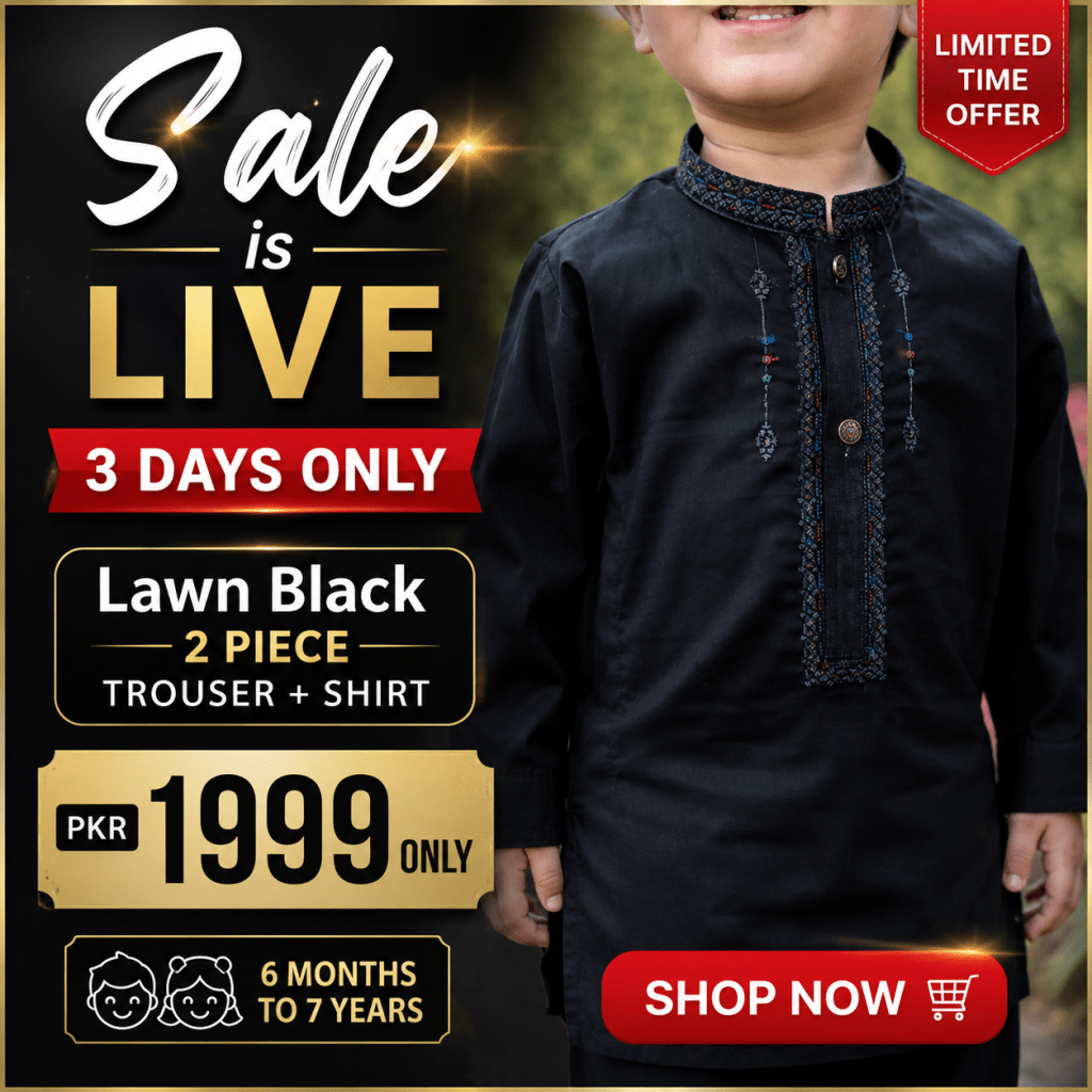 kids black lawn kurta set