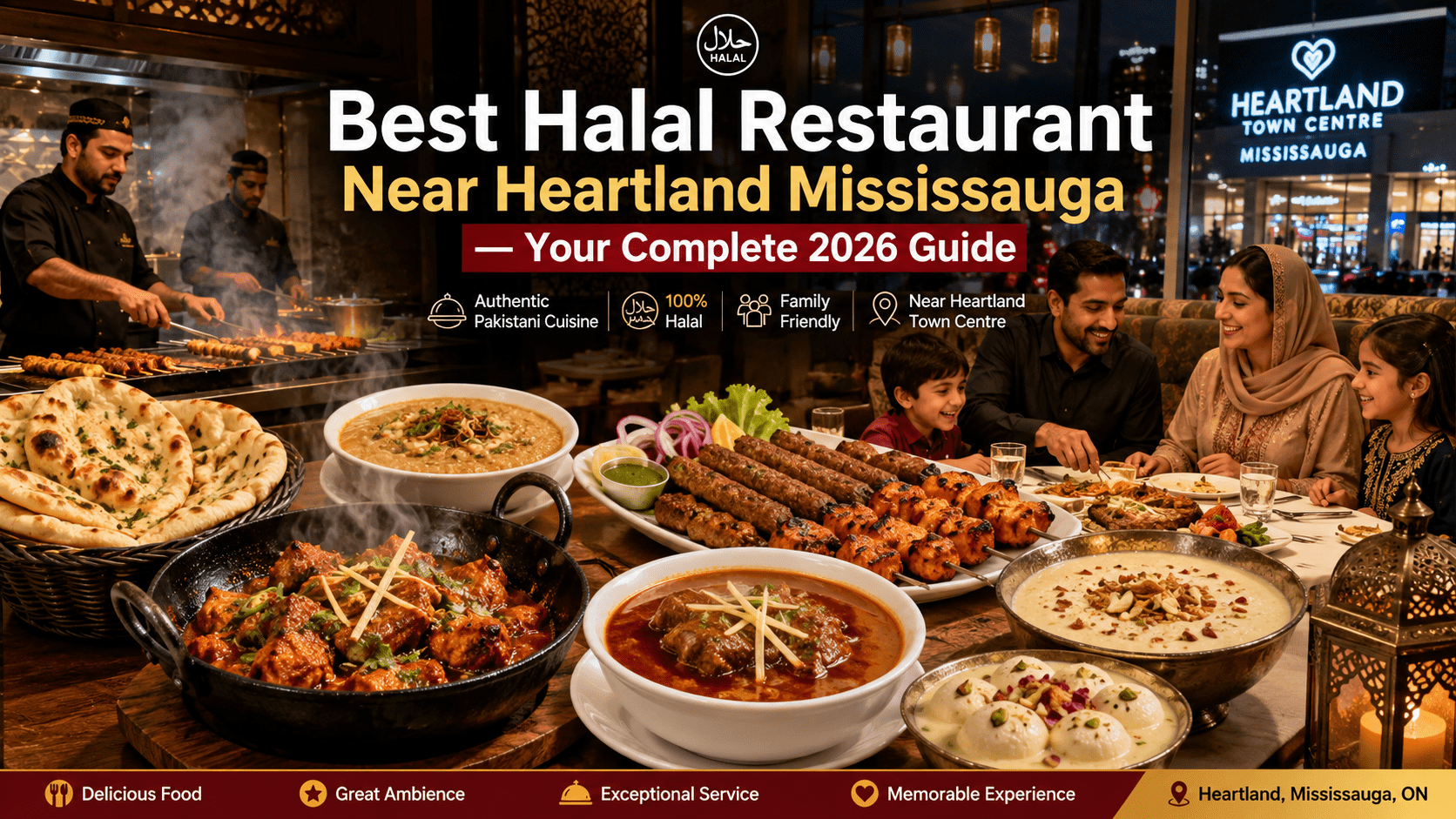 Pakistani halal restaurant near Heartland Mississauga serving sizzling karahi, BBQ platters, naan, and desserts in an elegant family-friendly setting.