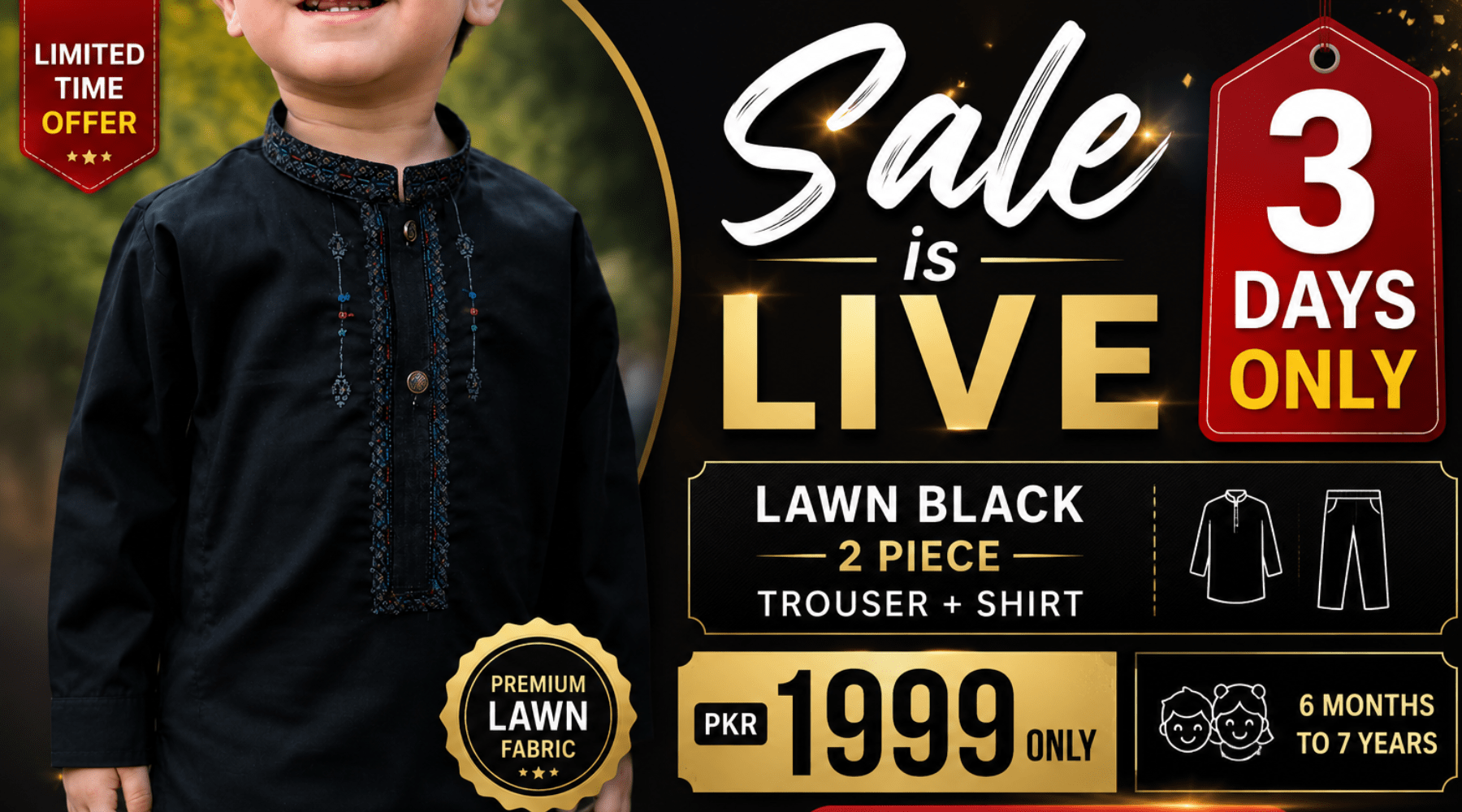 kids black lawn kurta set